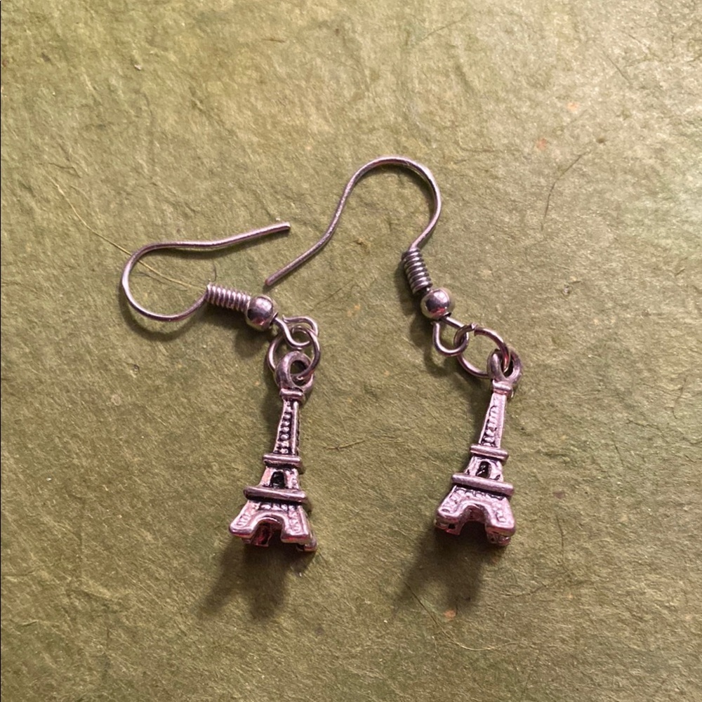 Silver toned small Eiffel Tower Dangle Earrings
